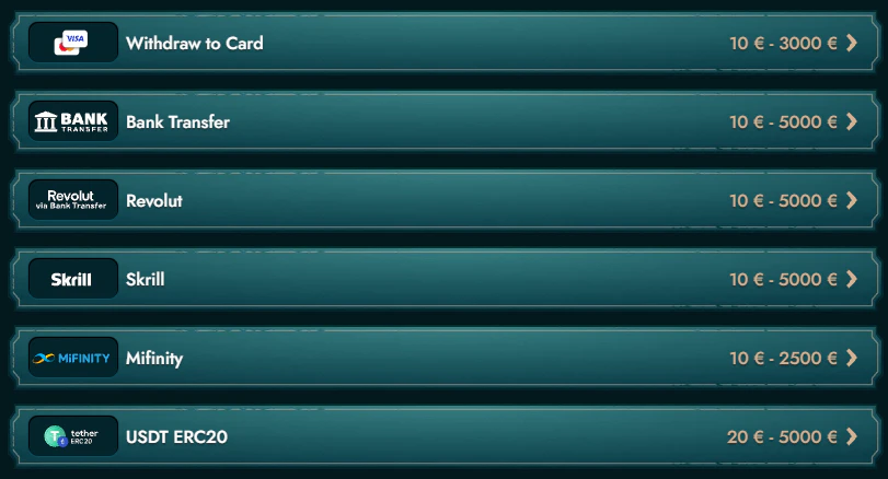 MyEmpire Casino métodos de pago disponibles