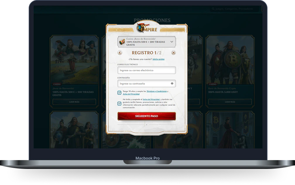 MyEmpire Casino registro con bono de bienvenida